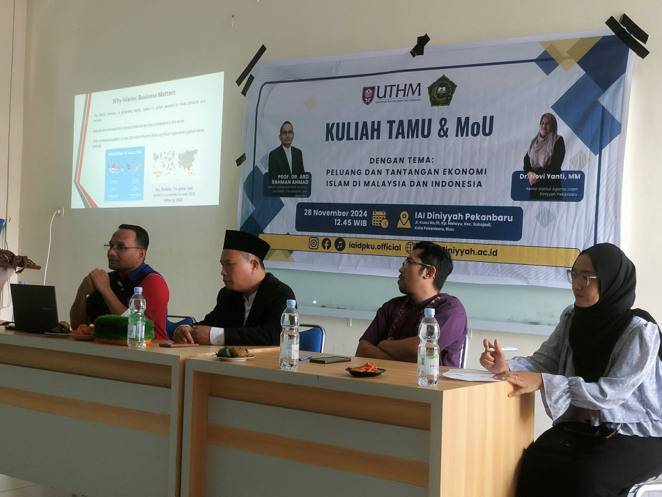 Ketua dan Sekretaris LPPM IAI Diniyyah Pekanbaru Hadiri Kuliah Tamu dan Penandatanganan MoU Bersama UTHM Malaysia
